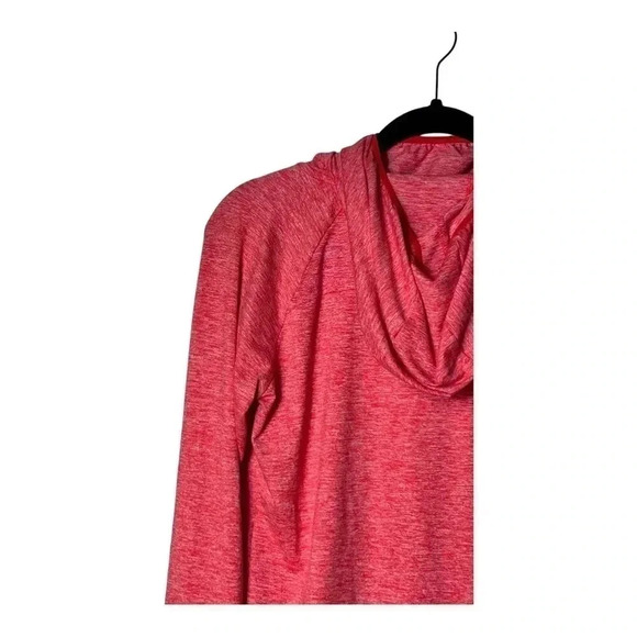 1303. NIKE RUN DRI FIT LONG SLEEVE TOP WITH‎ HOOD AND MOCK NECKLINE BRIGHT CORAL - Picture 8 of 9